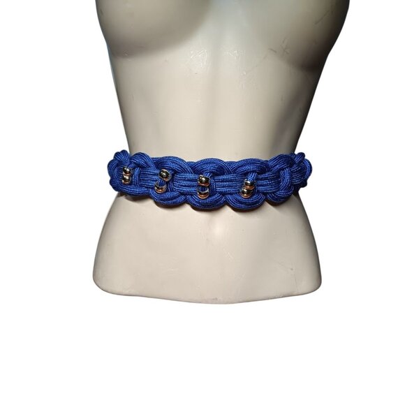 VTG Stretchy Blue Braided Cinch Belt w/ Gold Beads 34\